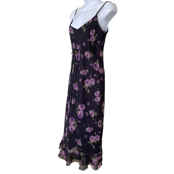 Vintage 90s Y2k Bebe Black Floral Goth Betsey Boho Midi Dress Size S - Picture 5 of 7